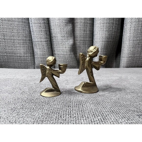 Vtg Brass Kneeling Angels Mini Small Candle Holders Incense Lot of 2 - Picture 2 of 6